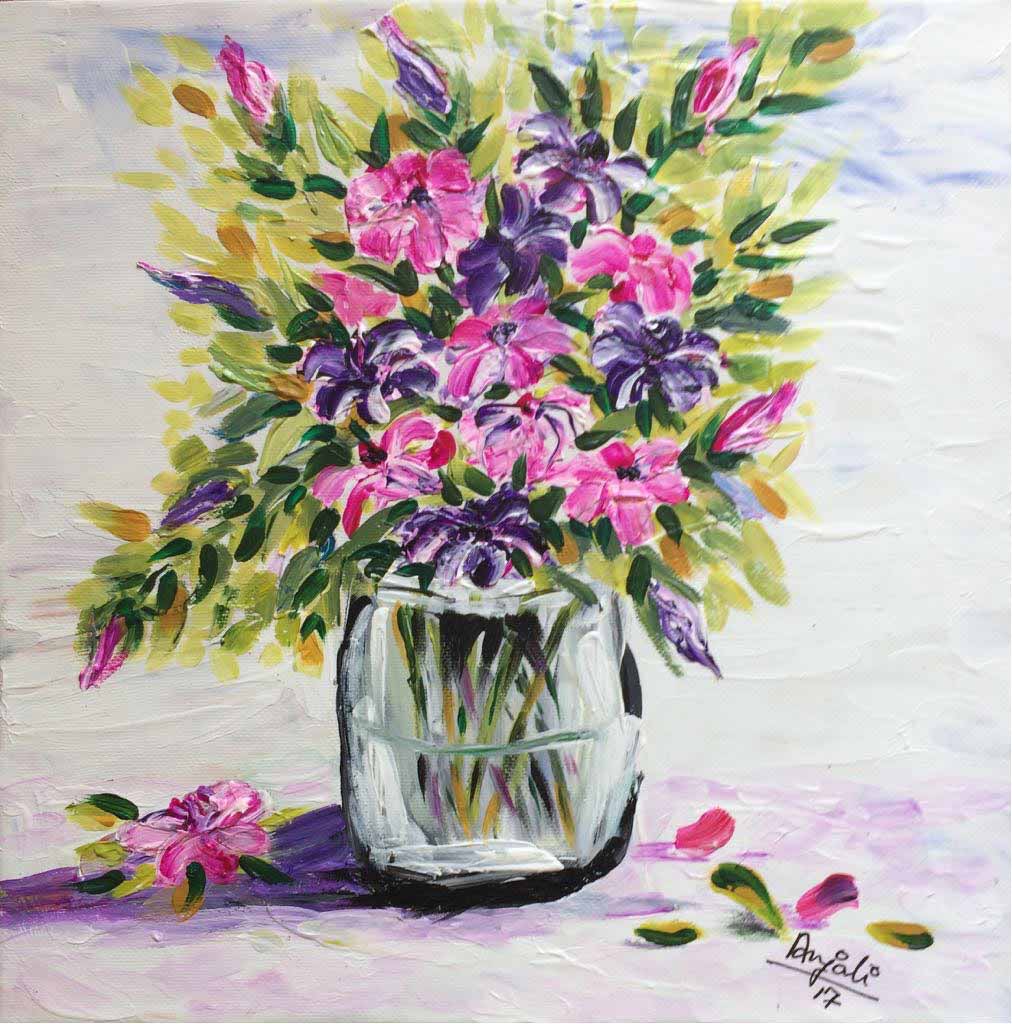 Semi Realistic Painting with Acrylic on Paper "Flowers" art by Anjali Mittal