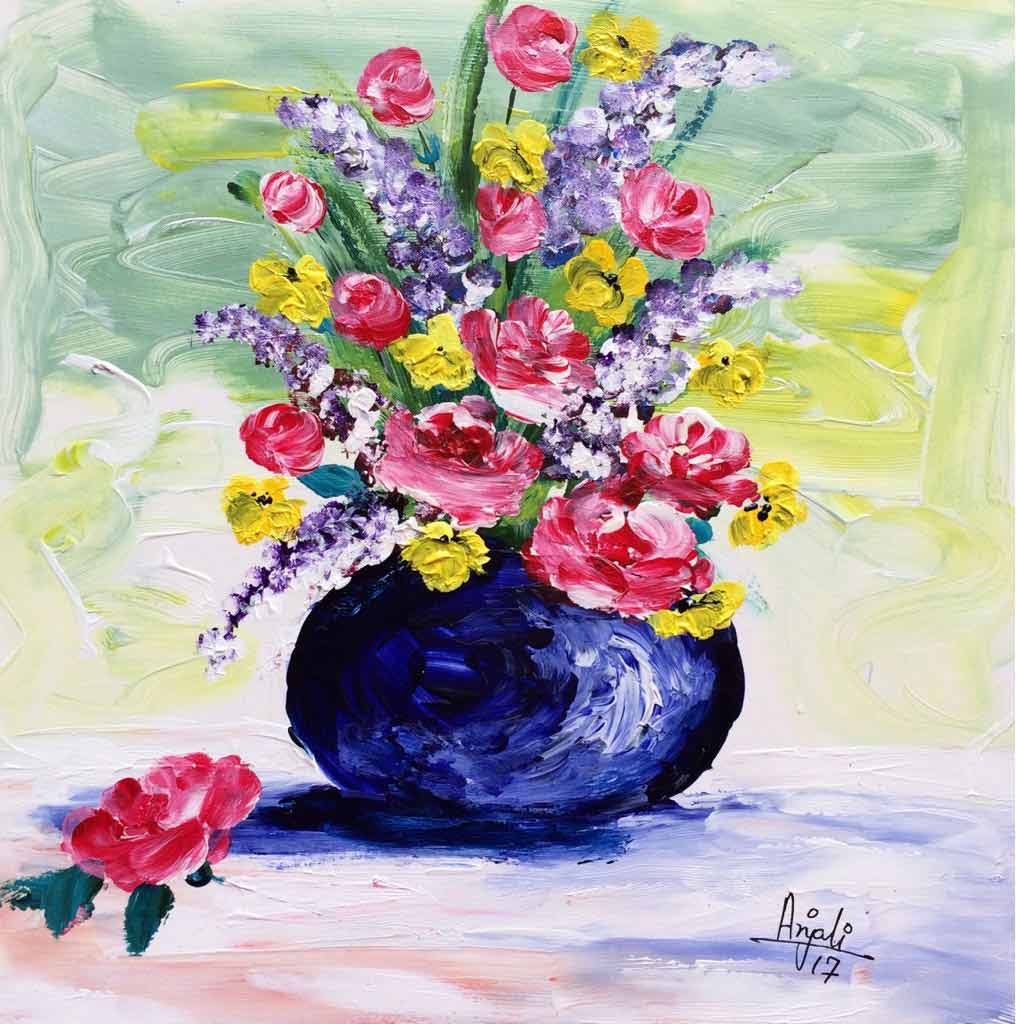 Semi Realistic Painting with Acrylic on Paper "Flowers-2" art by Anjali Mittal