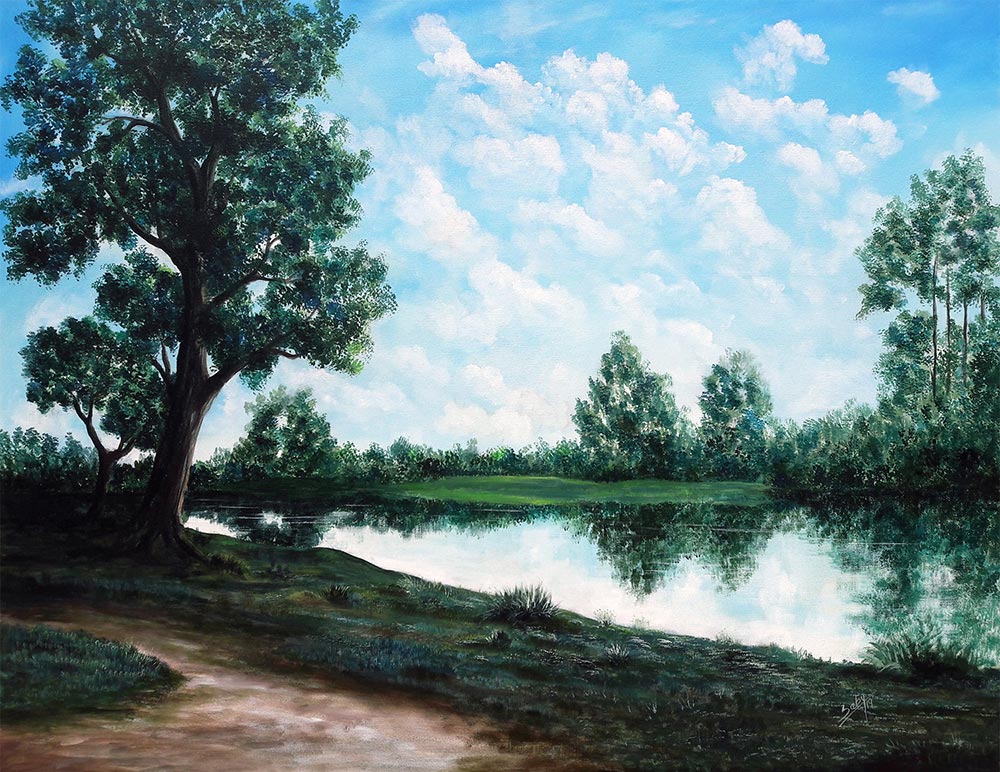 Realism Painting with Acrylic on Canvas "Tranquility" art by Seby Augustine