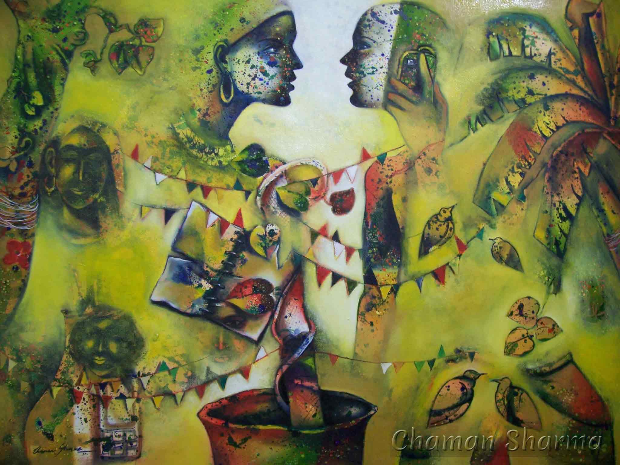 Contemporary Painting with Oil on Canvas "Forgotten Past" art by Chaman Sharma