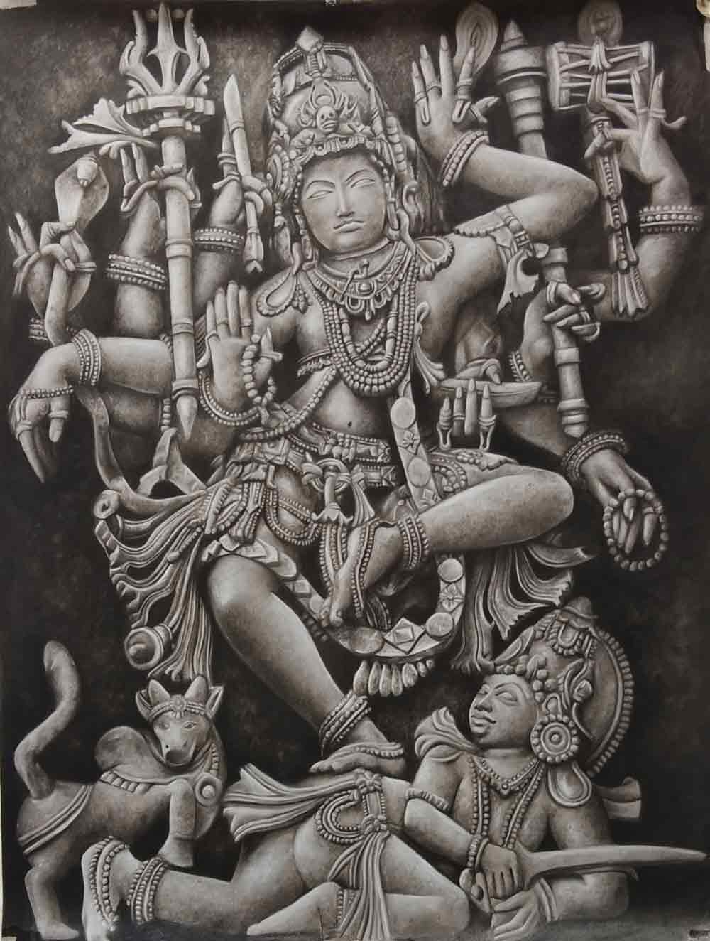 Realism Drawing with Charcoal on Paper "Natraj" art by Pinki Saini