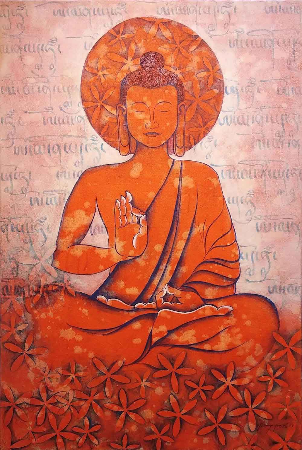Figurative Painting with Acrylic on Canvas "Buddha-1" art by Tsering Youdol