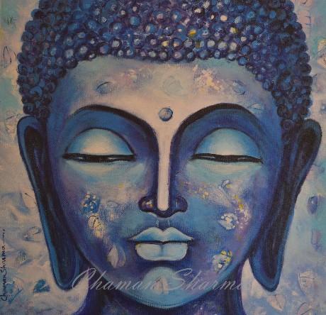 Figurative Painting with Acrylic on Canvas "Lord Buddha-II" art by Chaman Sharma