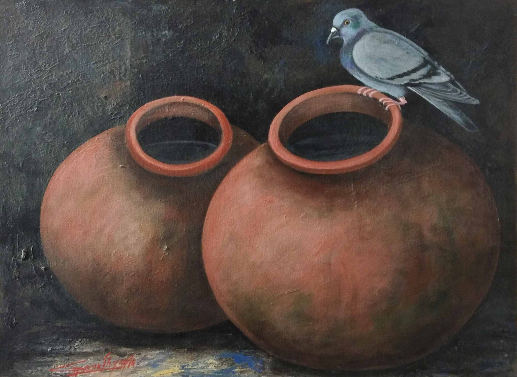 Realism Painting with Acrylic on Canvas "Matka" art by Ghanshyam Kashyap