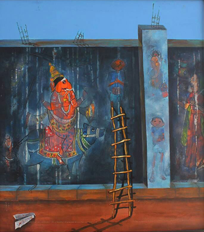 Contemporary Painting with Acrylic on Canvas "Childhood Memories" art by Isha Bawiskar