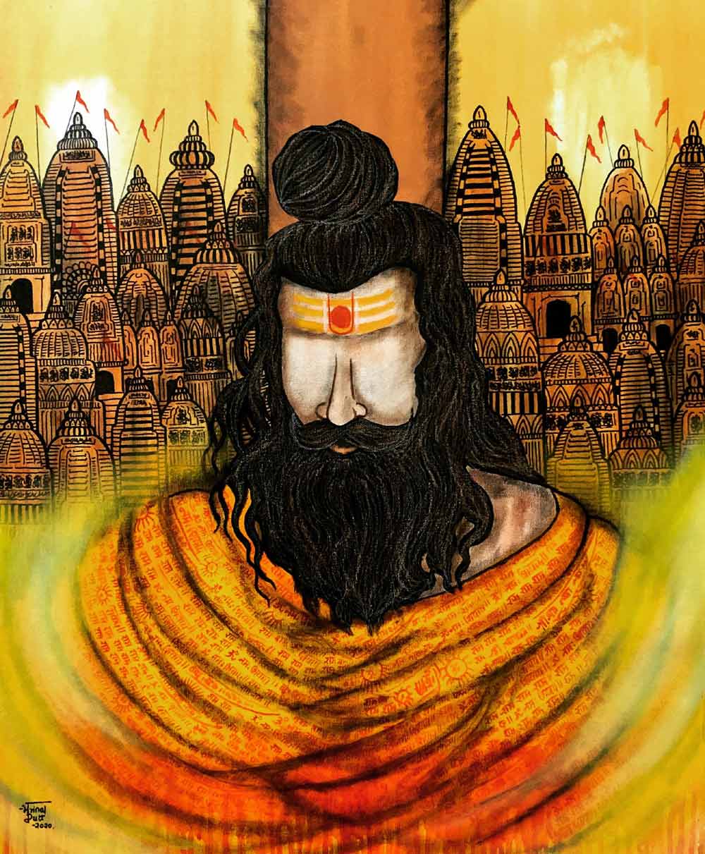 Figurative Painting with Acrylic on Canvas "Rishi" art by Mrinal  Dutt