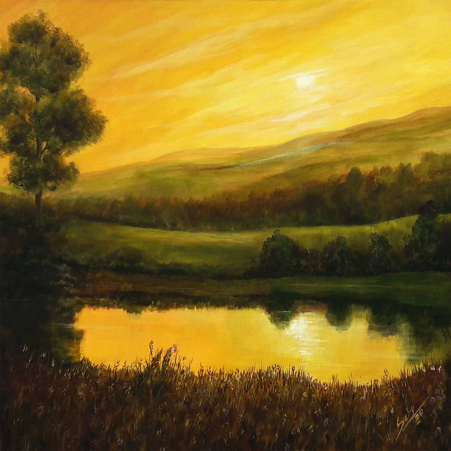 Realism Painting with Acrylic on Canvas "Evening Moods" art by Seby Augustine