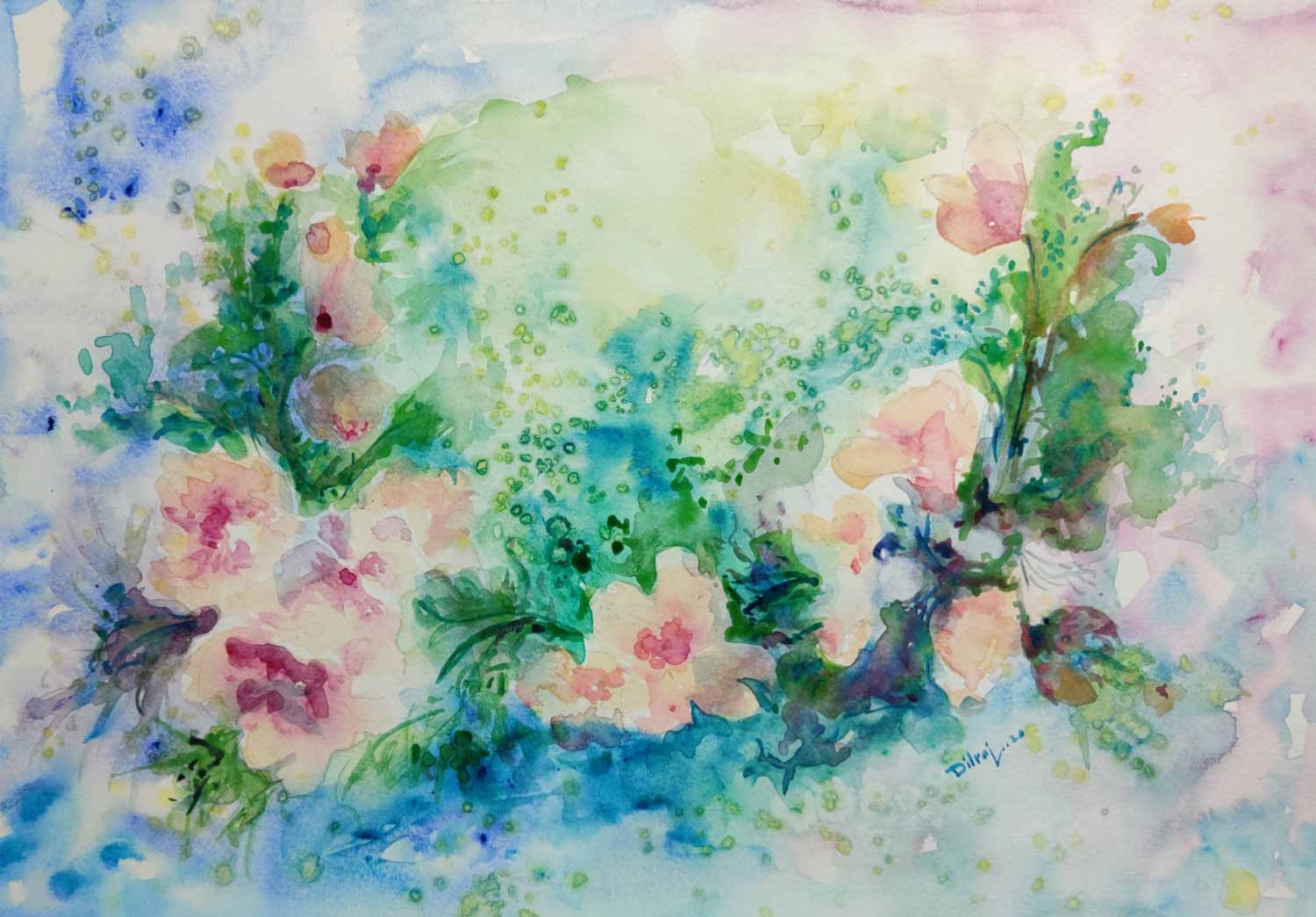 Contemporary Painting with Watercolor on Paper "Spring-1" art by Dilraj Kaur