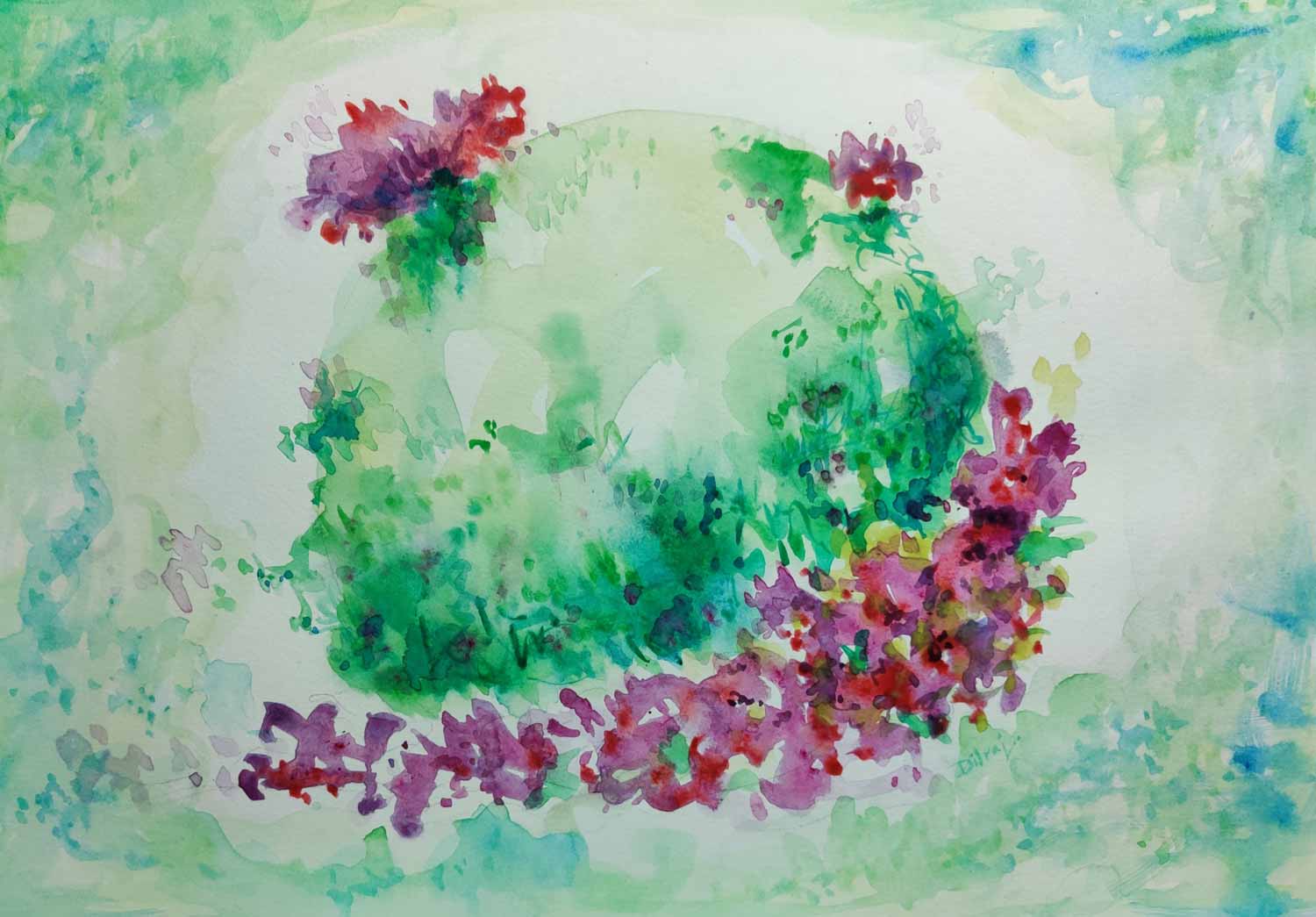 Contemporary Painting with Watercolor on Paper "Spring-3" art by Dilraj Kaur