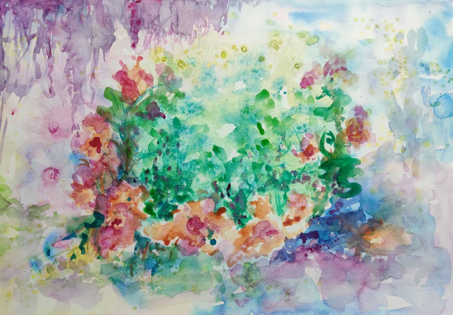 Contemporary Painting with Watercolor on Paper "Spring-4" art by Dilraj Kaur