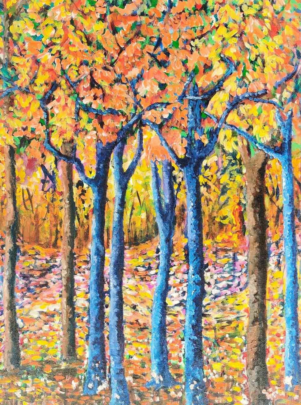 Contemporary Painting with Acrylic on Canvas "Whispering trees" art by Dilraj Kaur
