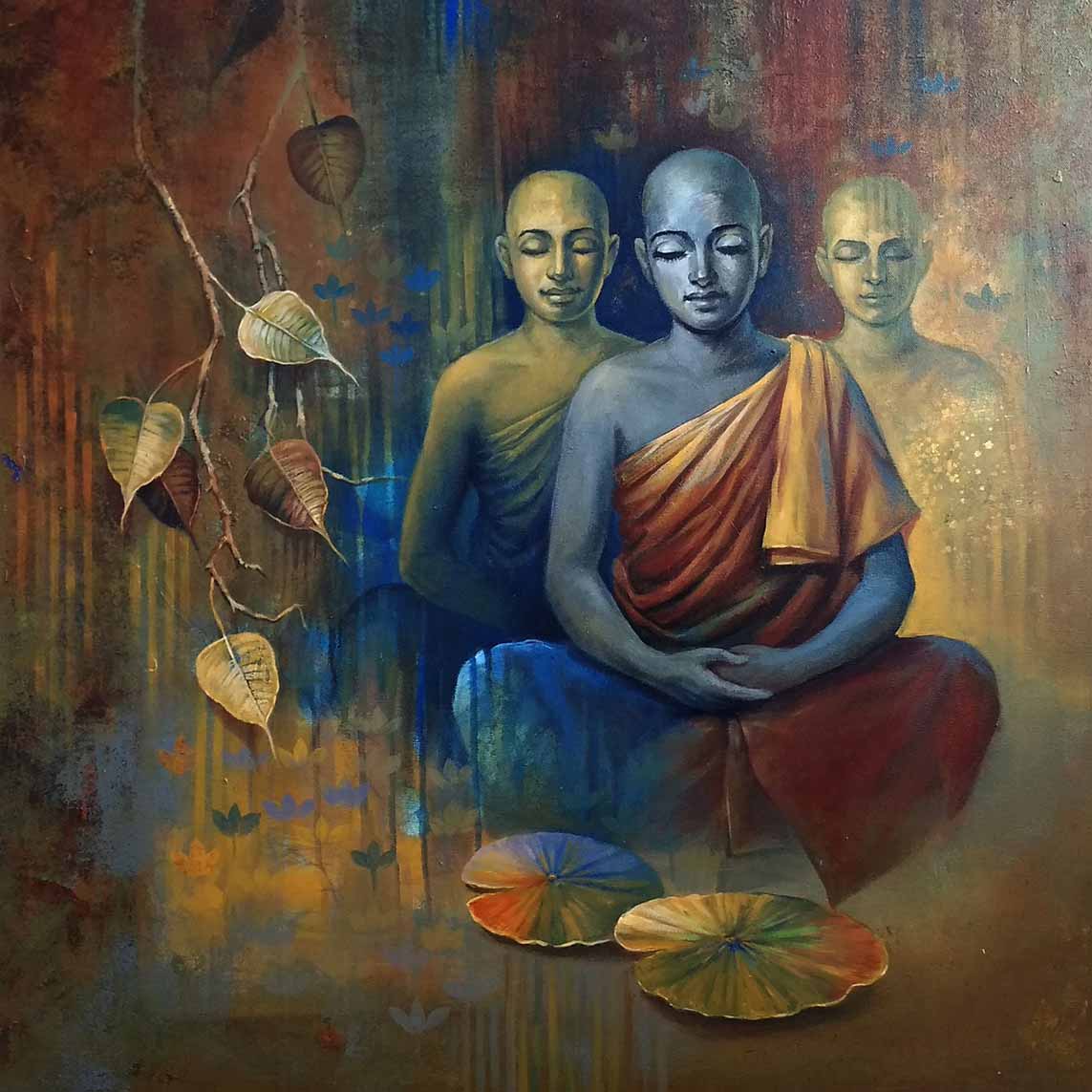 Figurative Painting with Acrylic on Canvas "Buddha-3" art by Sanjay Lokhande
