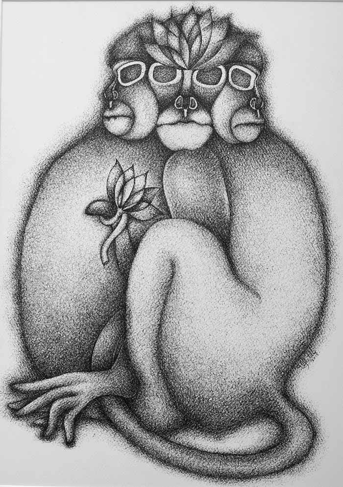 Surrealism Drawing with Pen on Fabriano "Supreme Power - Hanuman" art by Vrushali Patil