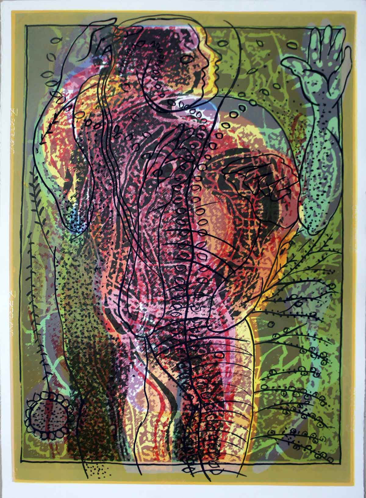 Contemporary Printmaking with Serigraph on Paper "Multiple Encounters-1" art by Ananda Moy Banerji