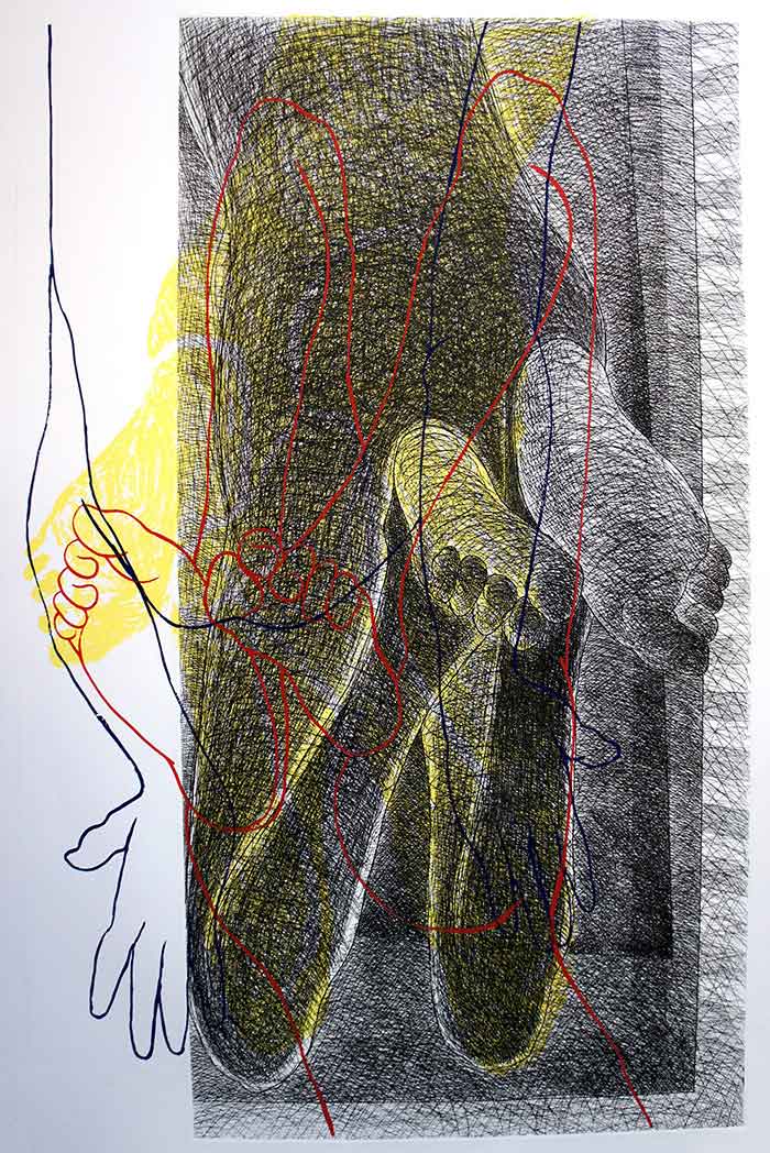 Contemporary Printmaking with Serigraph on Paper "Multiple Encounters-B" art by Ananda Moy Banerji