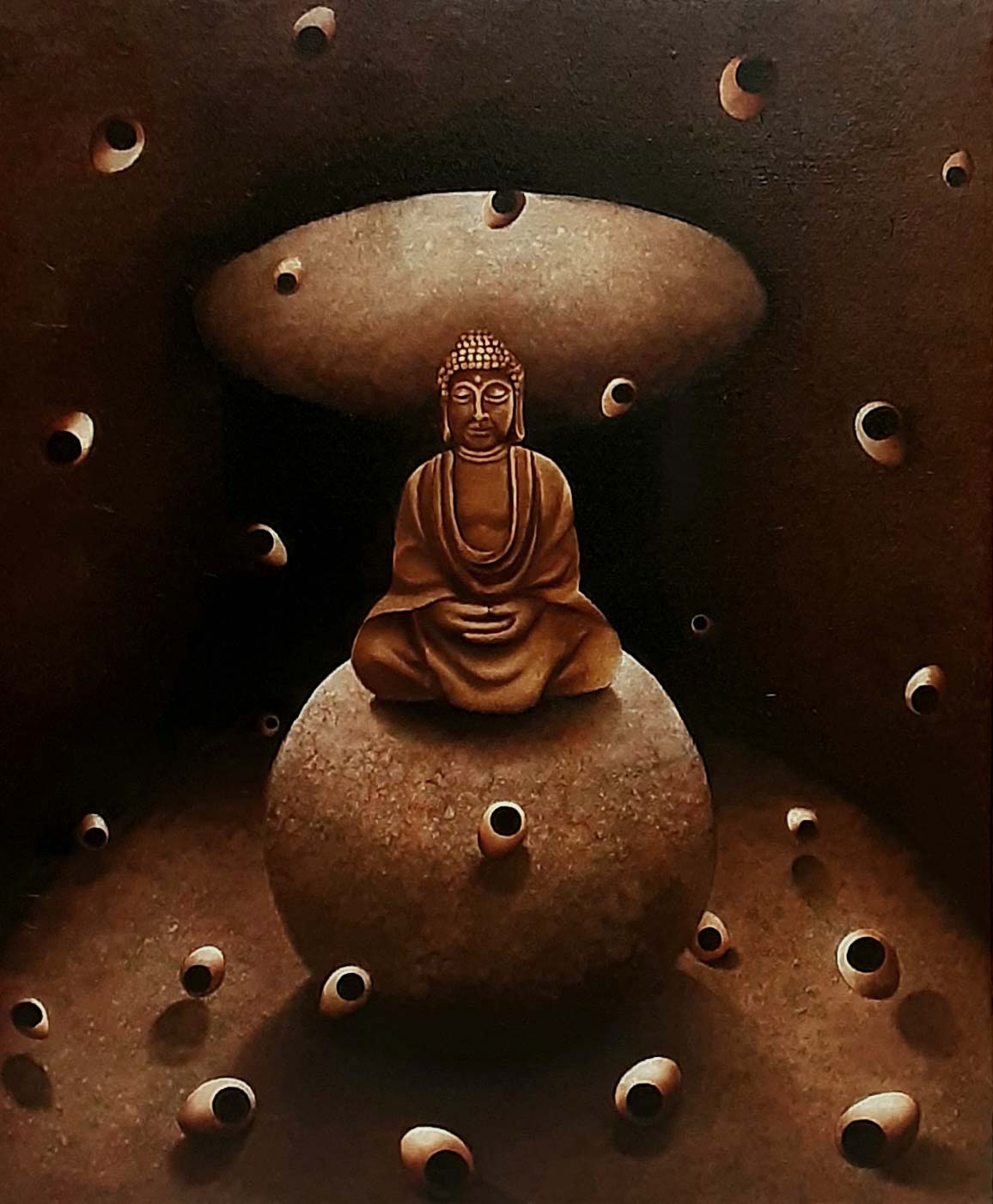 Figurative Painting with Oil on Canvas "Buddha" art by Abbas Batliwala
