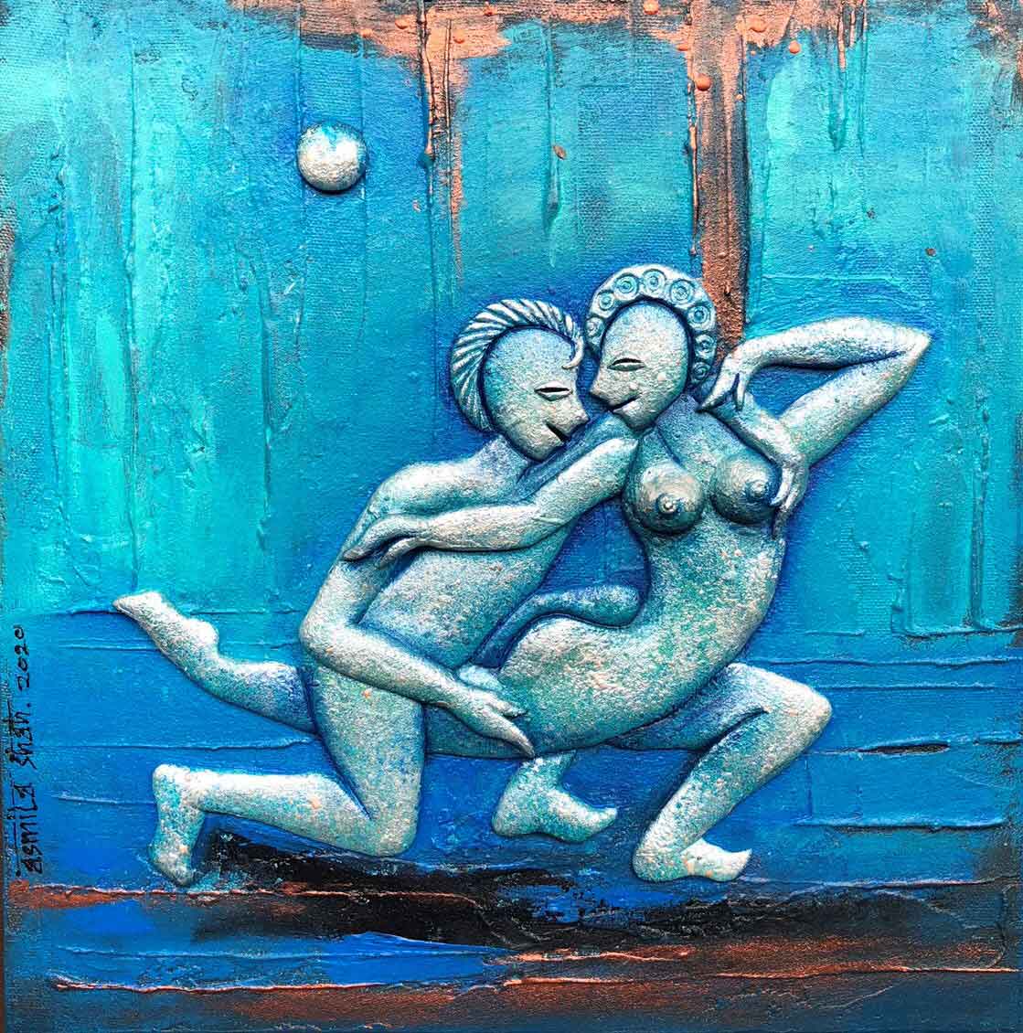 Figurative Painting with Mixed Media on Canvas "Love-3" art by Asmita Shah