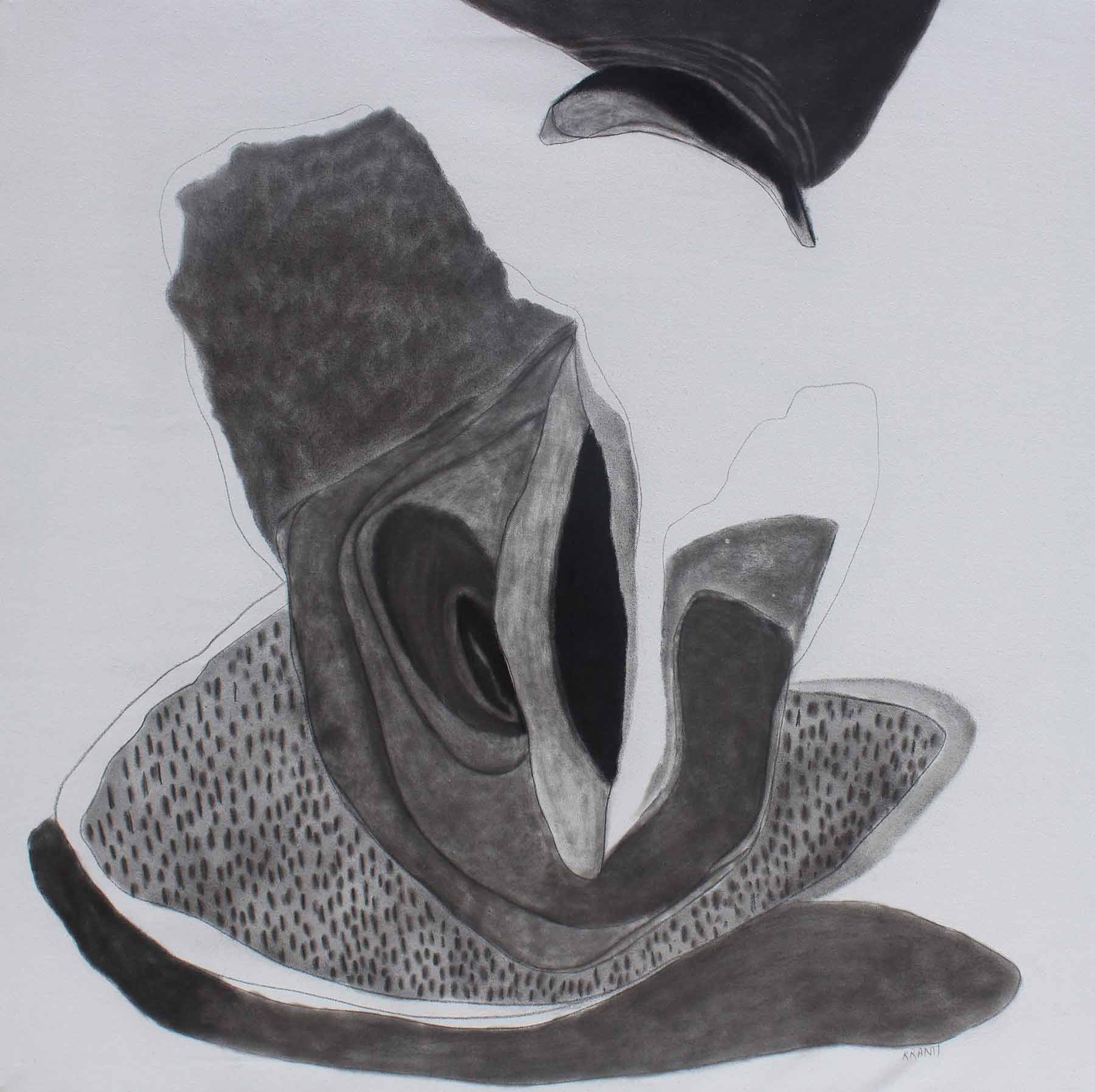 Contemporary Painting with Charcoal on Canvas "Untitled-7" art by Kranti Bankar