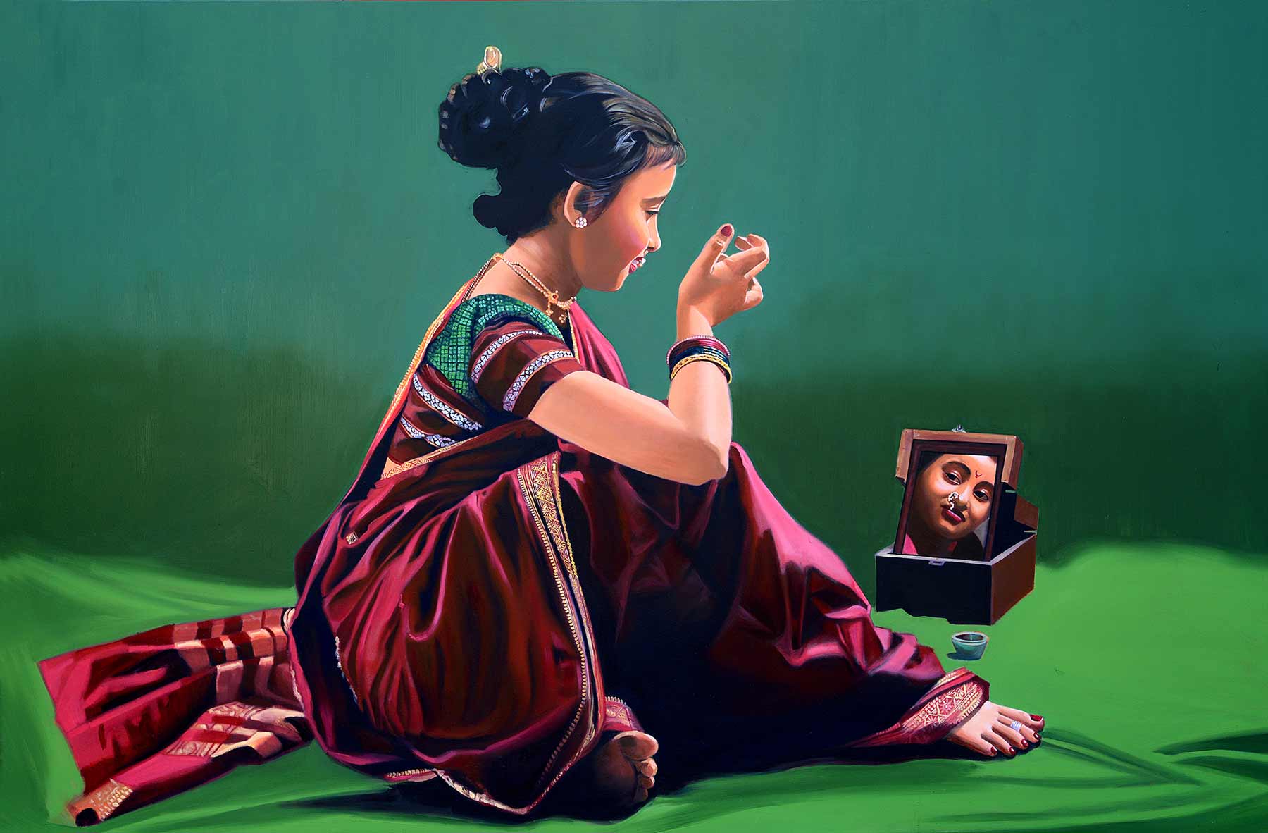 Realism Painting with Oil on Canvas "Swayamprabha" art by Vinayak G Takalkar
