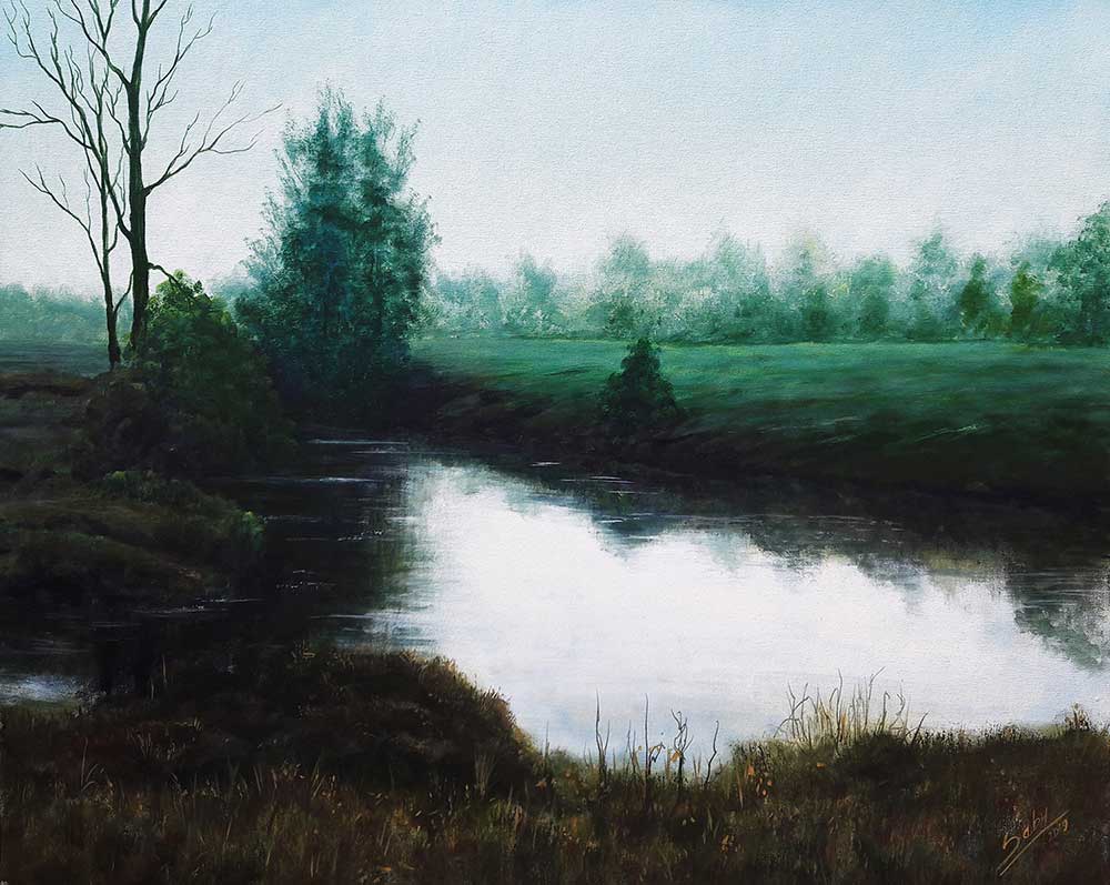 Realism Painting with Acrylic on Canvas "Morning Shades" art by Seby Augustine
