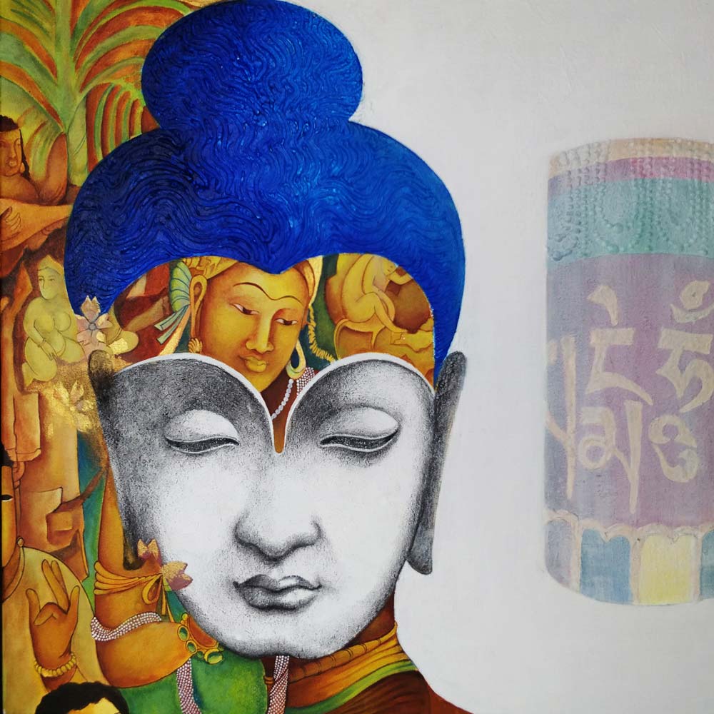 Portraiture Painting with Acrylic on Canvas "Buddha-1" art by Chandrakant Tajbije