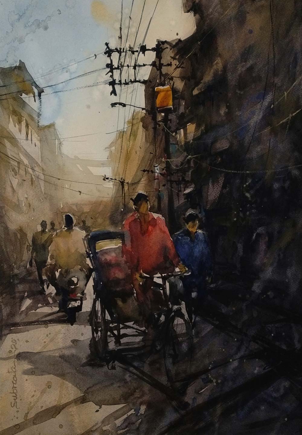 Figurative Painting with Watercolor on Paper "Untitled-7" art by Subrata Malakar