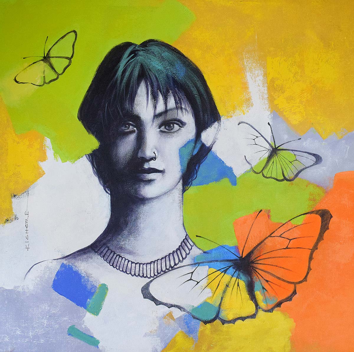 Figurative Painting with Acrylic on Canvas "Freedom of Beauty_33" art by Kishore Pratim Biswas