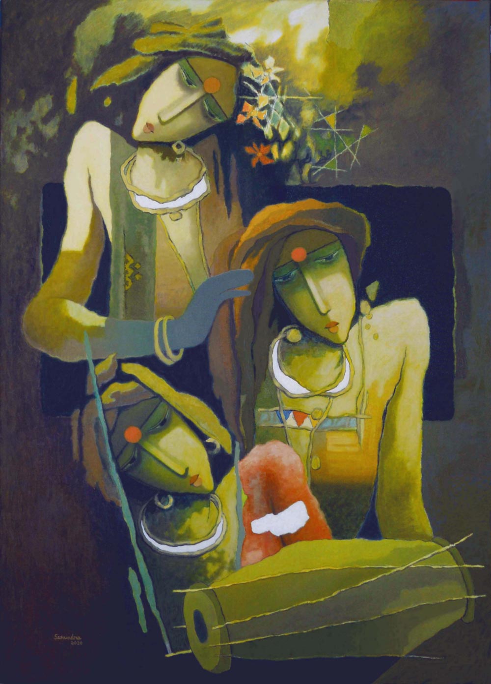 Figurative Painting with Oil on Canvas "Untitled-6" art by Surendra Pal Singh