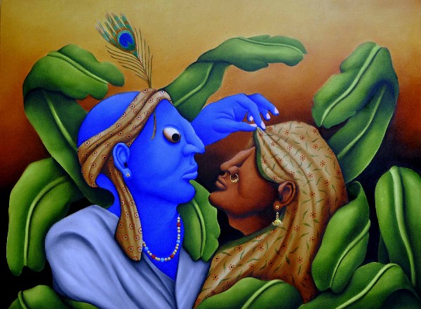 Radha-Krishna-Oil-Painting-on-Canvas-Abbas-Batliwala-IG1429-IndiGalleria
