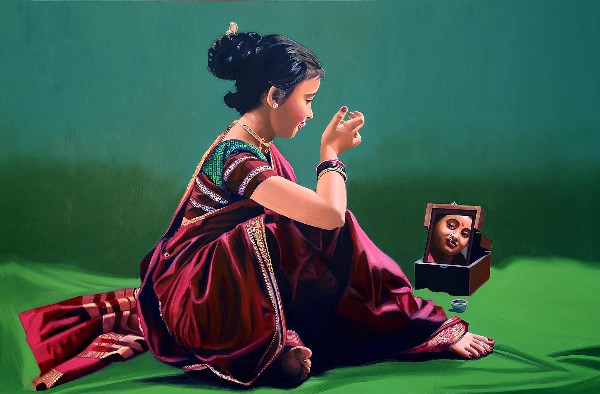 Swayamprabha-Oil-Painting-on-Canvas-Vinayak-Takalkar-IG466-IndiGalleria