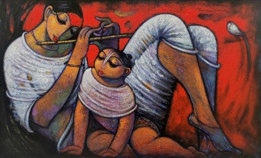Mother-and-Child-Acrylic-Painting-on-Canvas-Ramesh-Gujar-IndiGalleria-IG744