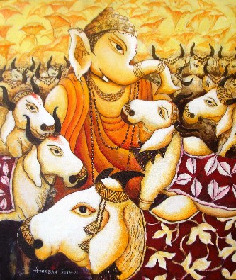 Happy-Family-Ganesha-Acrylic-Painting-Anirban-Seth-IndiGalleria-IG943