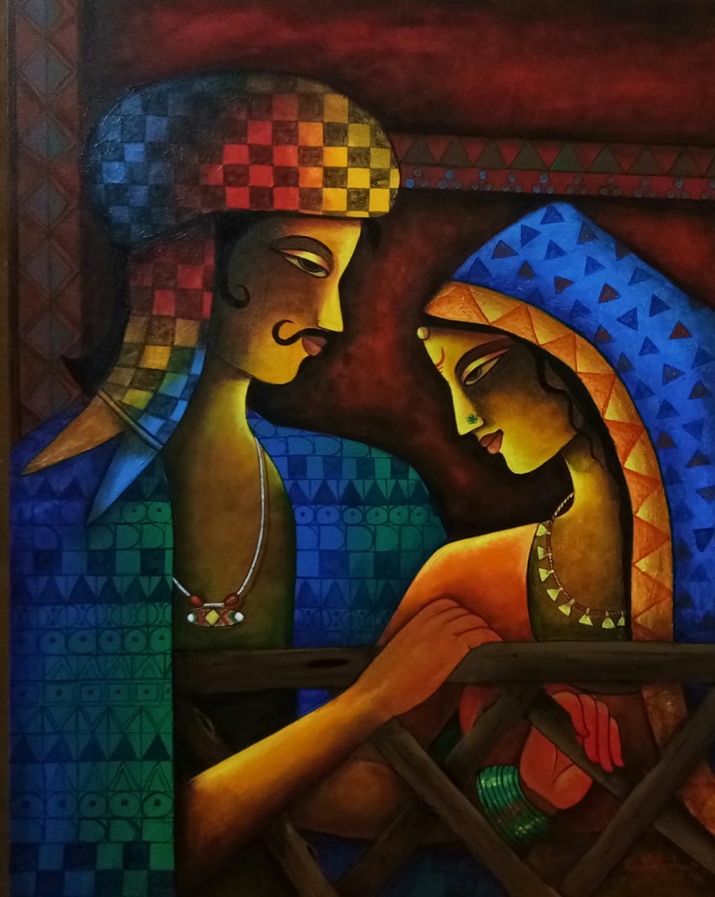 Figurative Painting with Acrylic on Canvas "couple-1" art by Sonia Kashyap