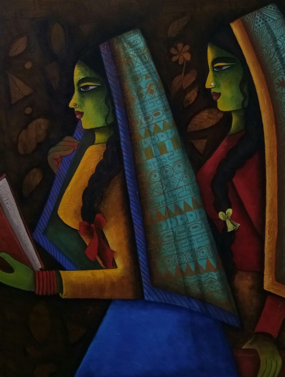 Figurative Painting with Acrylic on Canvas "Indian Women" art by Sonia Kashyap