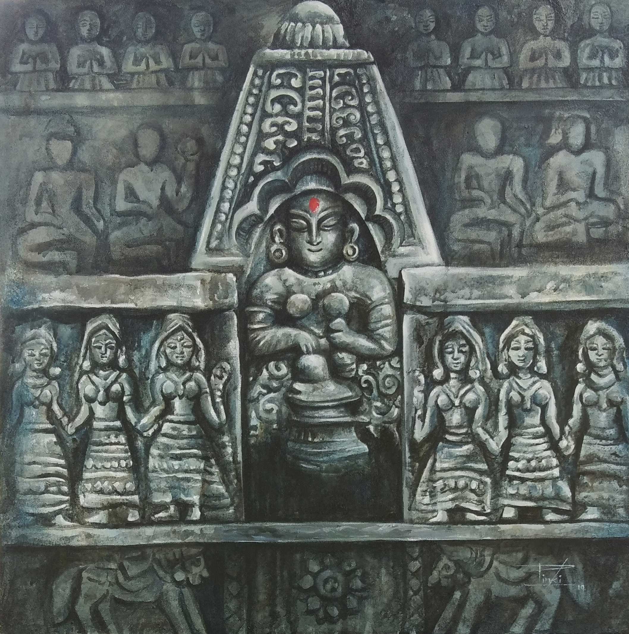 Figurative Painting with Acrylic on Canvas "Parvati" art by Pinki Saini