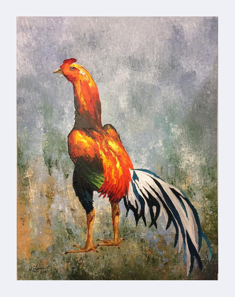 Realism Painting with Acrylic on Canvas "Indian Rooster" art by Kolusu 