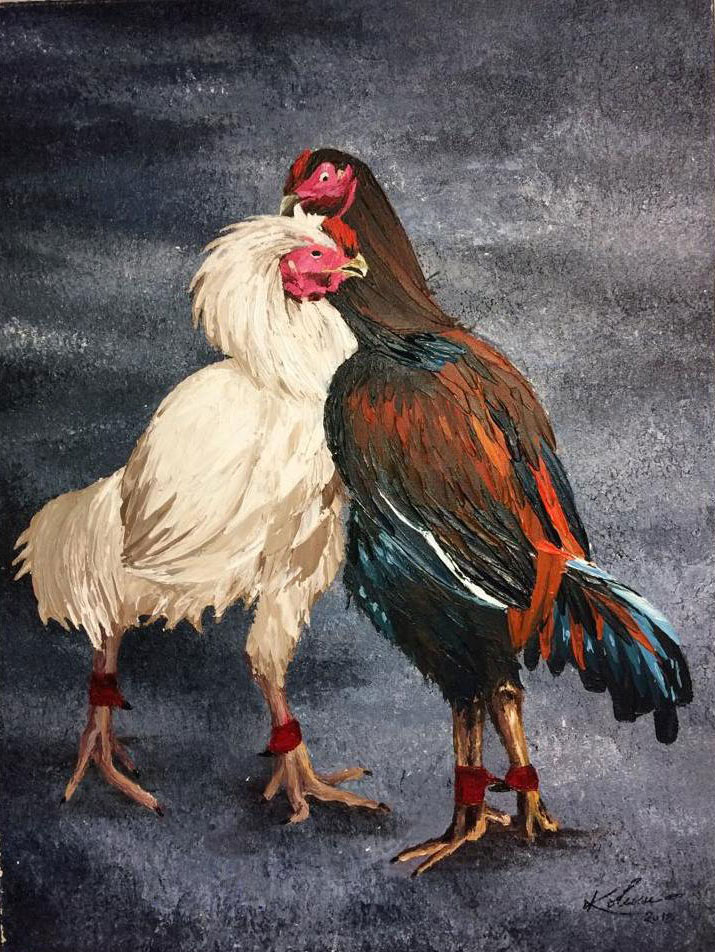 Realism Painting with Acrylic on Canvas "Indian Rooster-3" art by Kolusu 