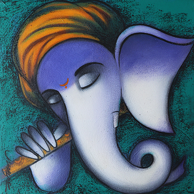 Figurative Painting with Acrylic on Canvas "ganesha" art by Somnath Bothe