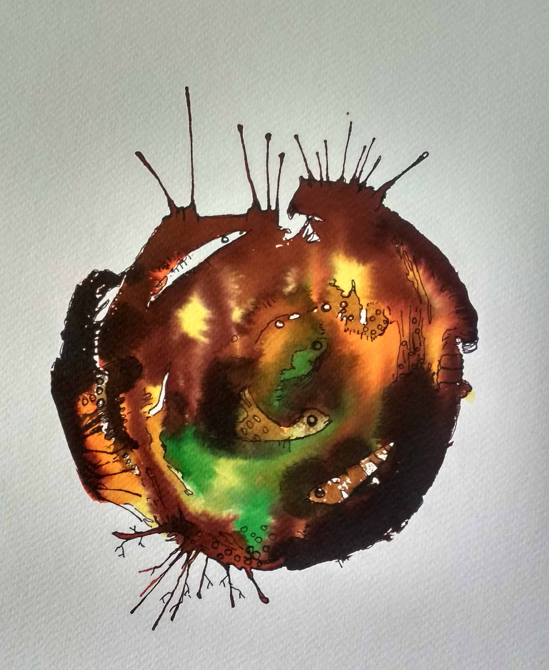Contemporary Painting with Ink on Paper "Cosmos 8" art by Anamika S 