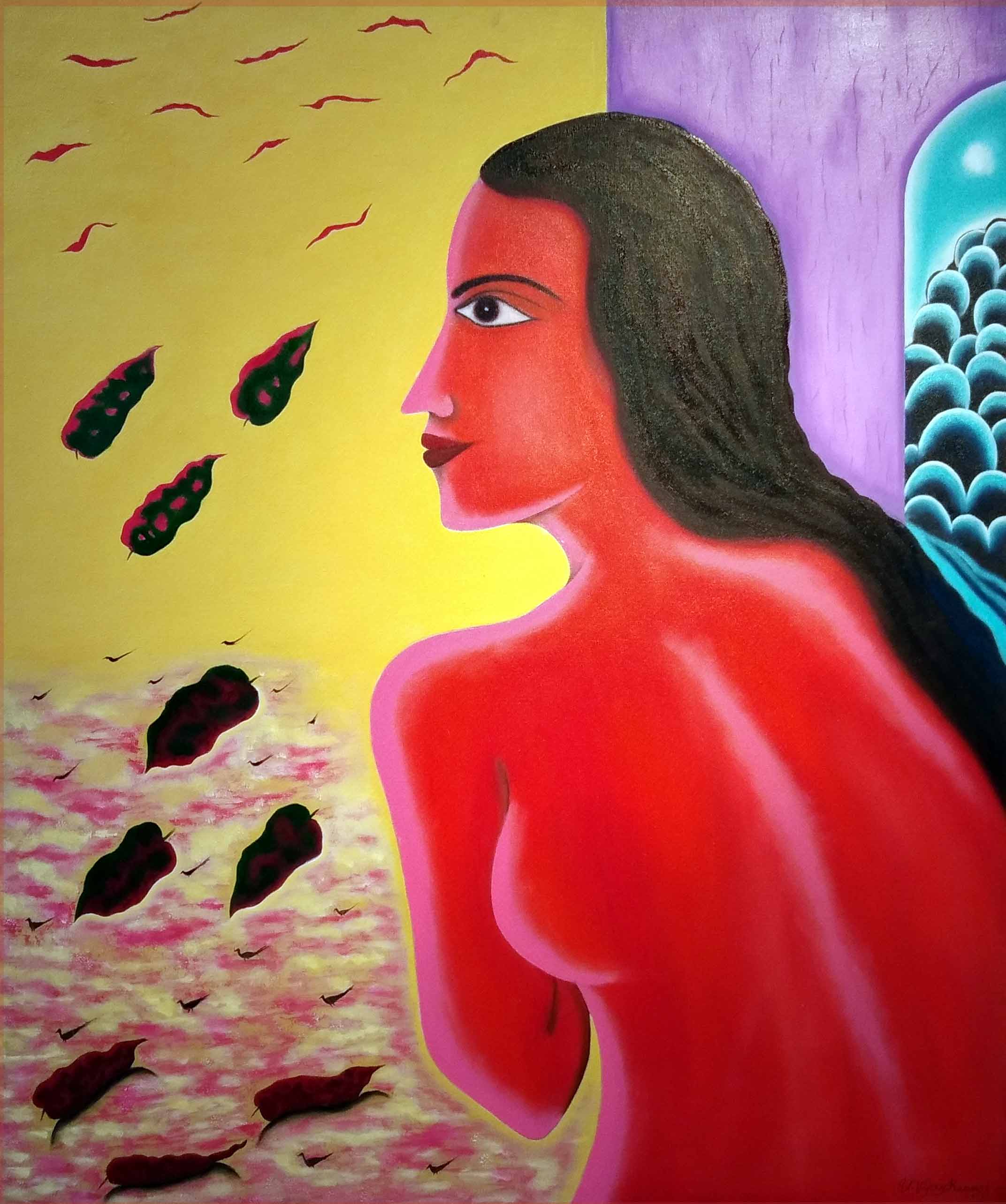 Contemporary Painting with Oil on Canvas "Avyakta" art by U Vijay Kumar