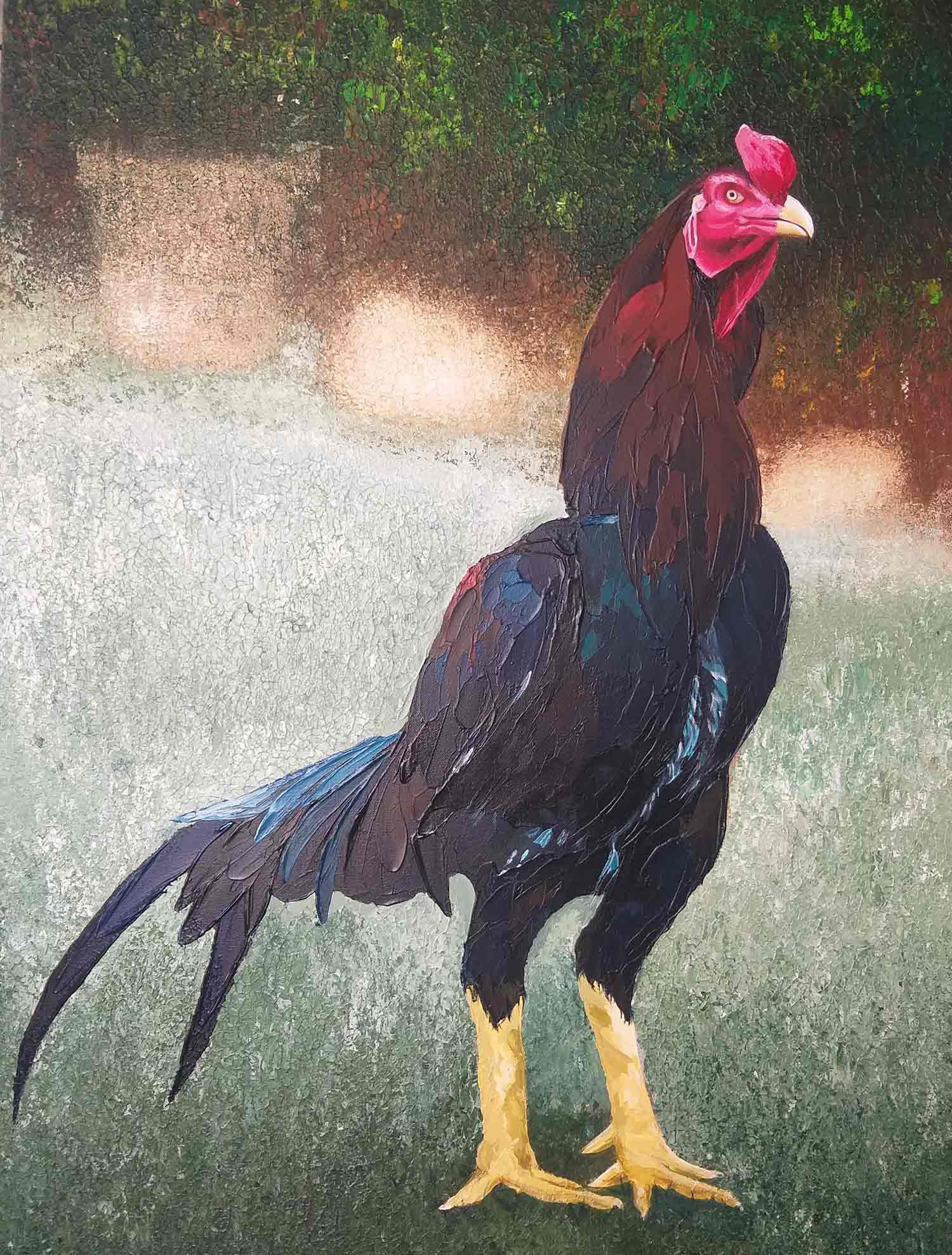 Realism Painting with Acrylic on Canvas "Indian Rooster-9" art by Kolusu 