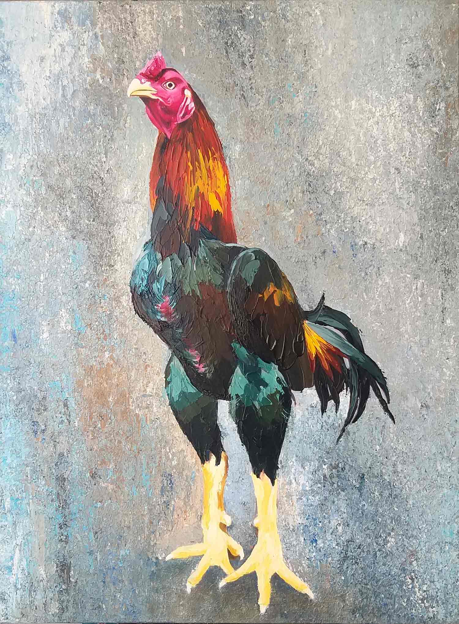 Realism Painting with Acrylic on Canvas "Indian Rooster-10" art by Kolusu 