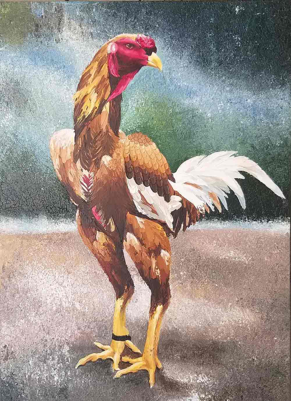 Realism Painting with Acrylic on Canvas "Indian Rooster-7" art by Kolusu 