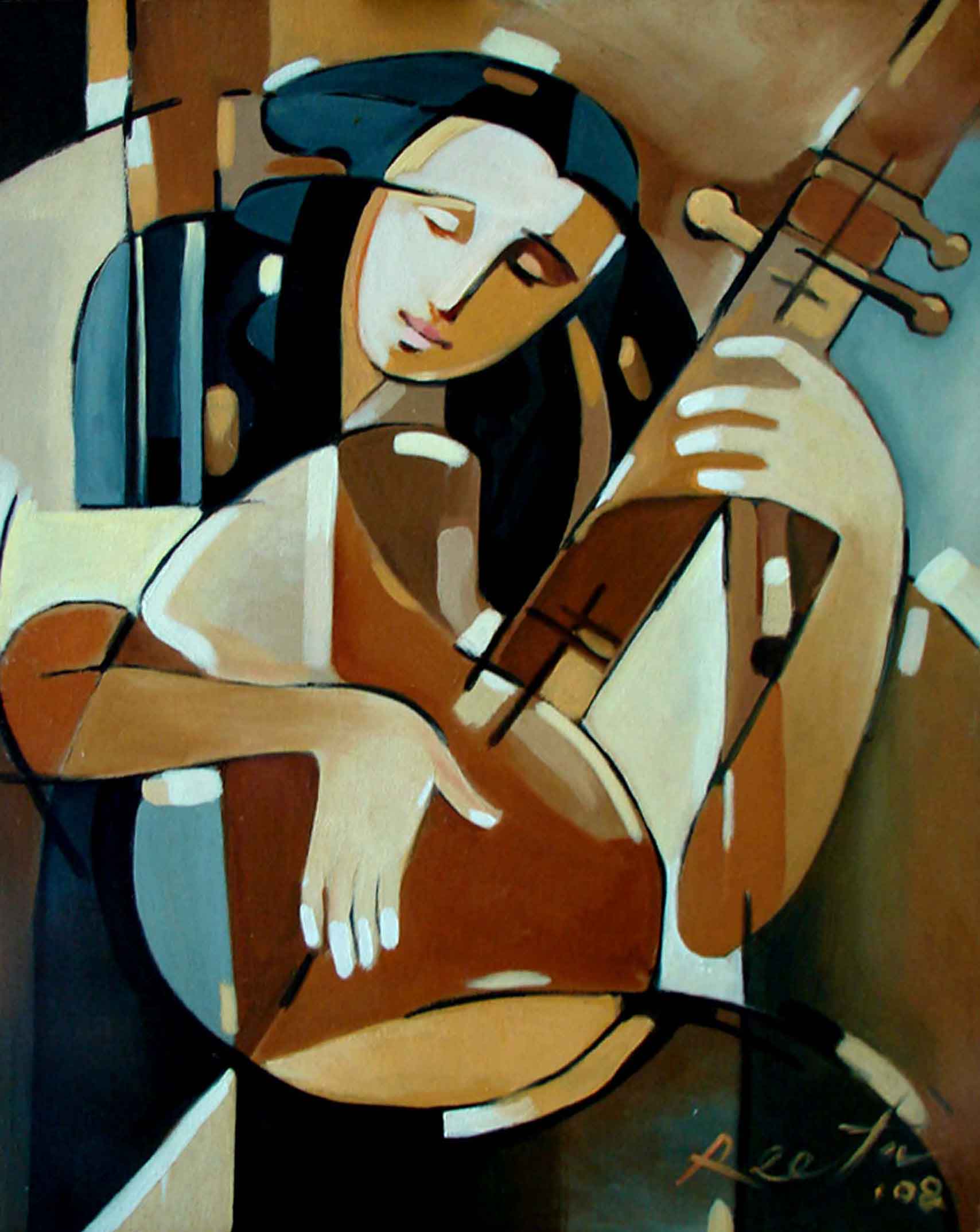 Figurative Painting with Oil on Canvas "Melody" art by Rita Roy