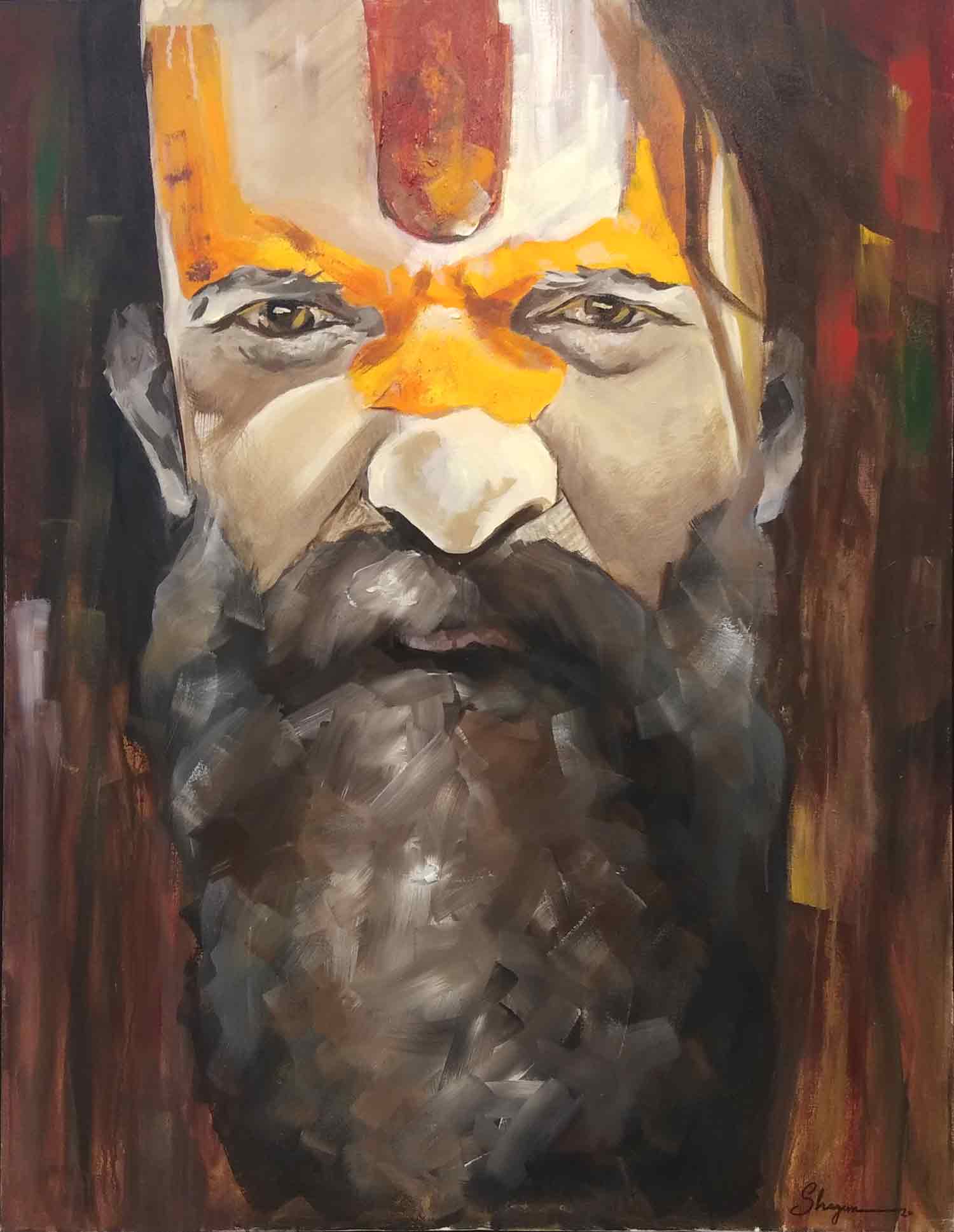 Portraiture Painting with Acrylic on Canvas "Sadhu-2" art by Shagun Bhatia