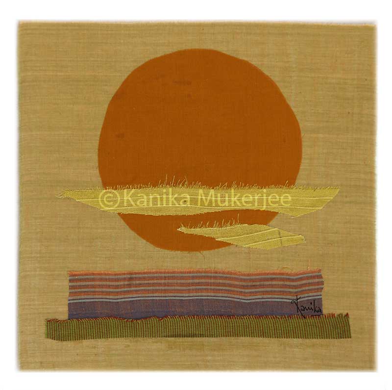 Semi Realistic Painting with Cotton fabric on Canvas "Sunrise" art by Kanika Mukerjee