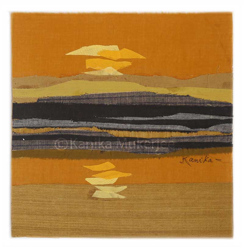 Semi Realistic Painting with Cotton fabric on Canvas "Sunrise" art by Kanika Mukerjee