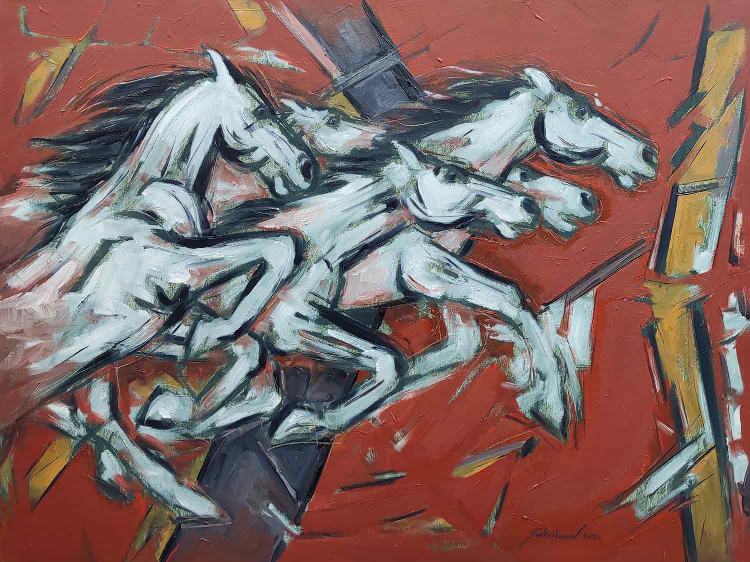 Semi Figurative Painting with Oil on Canvas "Horse" art by Santoshkumar Patil