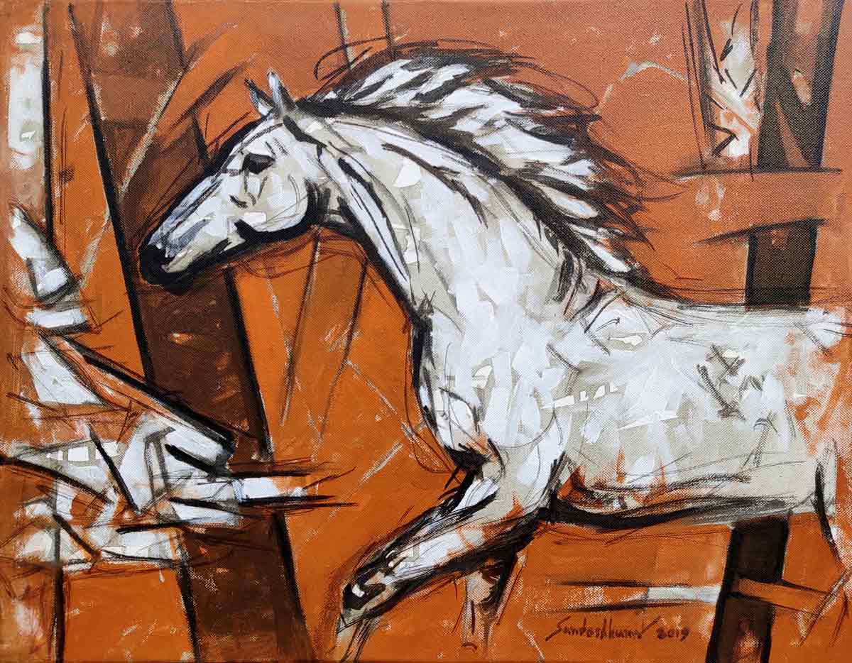 Semi Figurative Painting with Acrylic on Canvas "Horse-3" art by Santoshkumar Patil