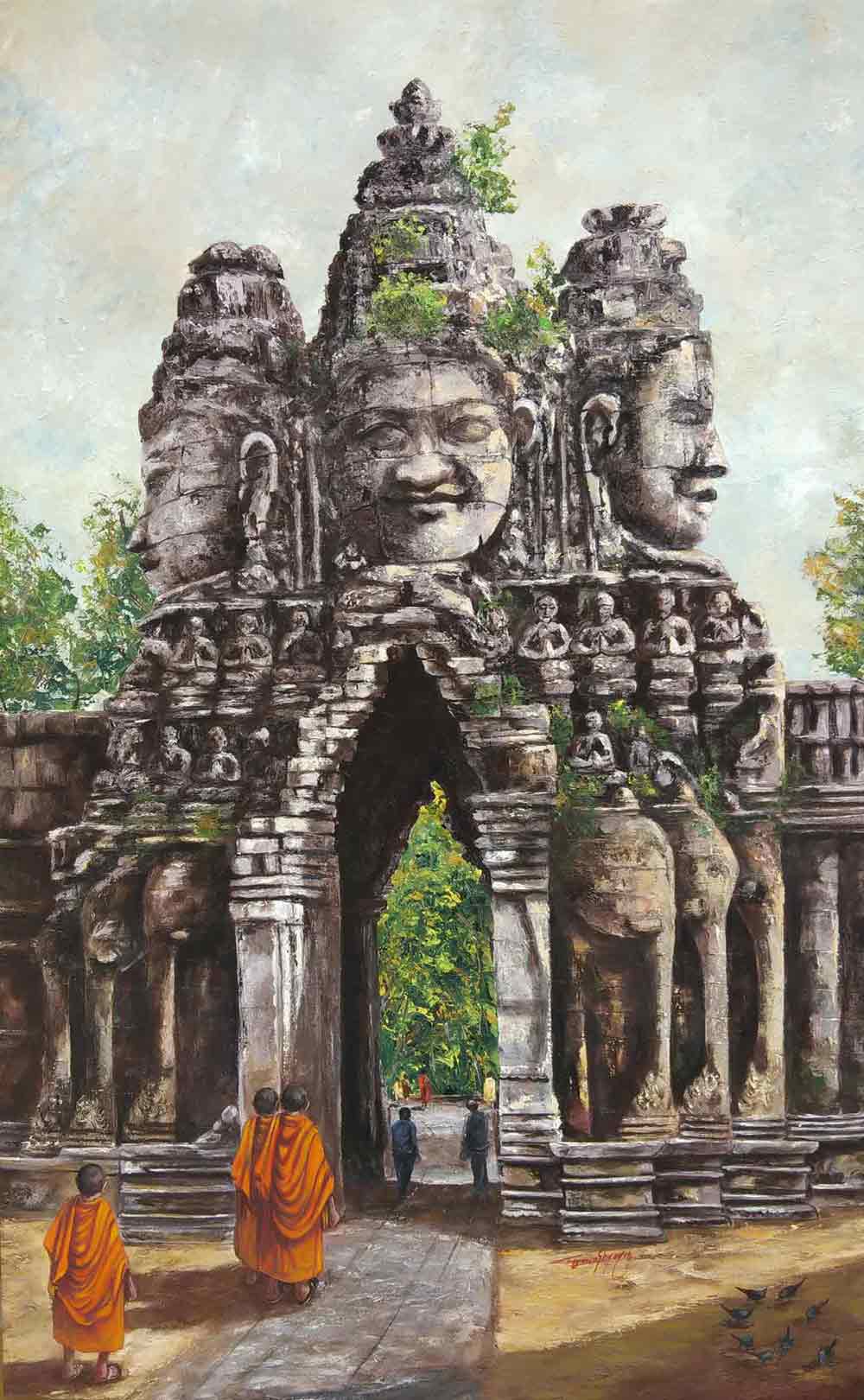 Realism Painting with Acrylic on Canvas "Angkor Wat - 6" art by Ghanshyam Kashyap